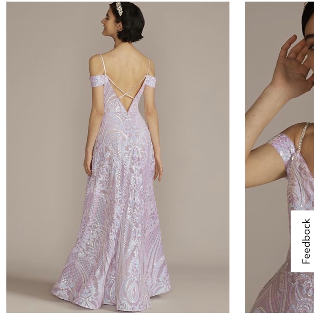 Off-The-Shoulder Patterned A-Line Prom Dress With… - image 3